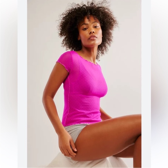 FREE PEOPLE On the Dot Mesh Layering Top - Picture 1 of 7